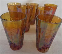 7- VINTAGE CARNIVAL GLASS GRAPE & LEAF DRINK WARE