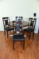 Pedestal Wood Table with Four High Back Chairs