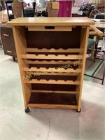Wooden Wine Rack Bar Cart, portable with wheels