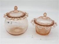 LOT OF 2 UNIQUE PINK DEPRESSION COVERED DISHES