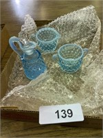 Blue Frosted Hobnail Fostoria? 3-piece Set