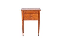 ANTIQUE TAMBOUR FRONTED COMMODE WITH MARBLE TOP