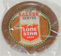 6 Lone Star Beer Tin Litho Coasters - New Old