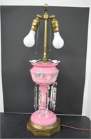 Pink Art Glass Mantel Luster Lamps- Tested