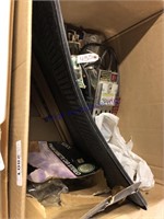 MISC BOX--JUMPER CABLES, BOOT MAT, CAR RADIO