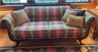 Vintage Roll Arm Sofa with Plaid Upholstery