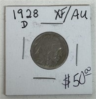 RARE 1928 5c AU BUFFALO NICKEL