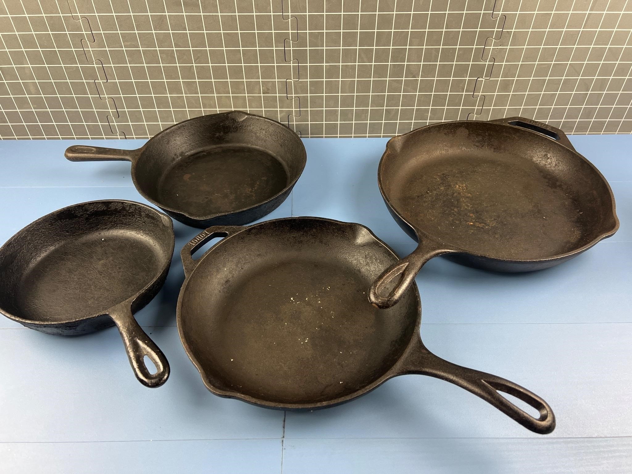 4X CAST IRON PANS W/ SOME LODGE