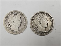1894 Silver Barber Half Dollar 2 Coins