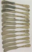 12 S Kirk & Son Sterling Repousse Butter Knives