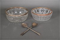 Silver/ Brass Rimmed Bowls, Silverplate Utensils