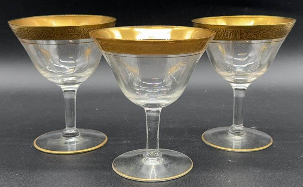 3pc Gold Encrusted Trim Sherbet Glasses