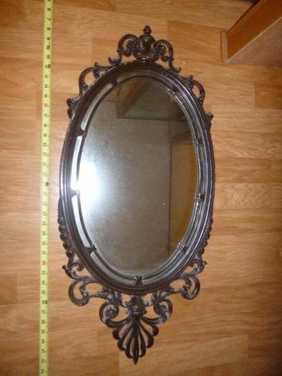 Antique Ornate Wood Frame Oval Wall Mirror