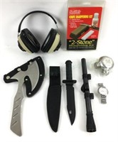 Knife, Axe, Knife Sharpening Kit, Apache Earmuffs,