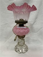 Oil lamp with pink font and swirl clear and pink