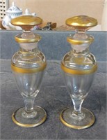 2 ANTIQUE 6" PERFUME BOTTLES - GROUND STOPPERS