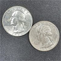 (2) 1964-D Washington Silver Quarters