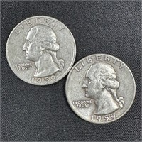 (2) 1959-D Washington Silver Quarters