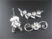 3 Pairs Sterling Silver Brooch/ Pins Hallmarked