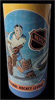 VINTAGE 70's TIN GARBAGE CAN WITH HOCKEY LOGOS