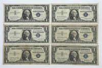 1957 $1 Silver Certificate Lot of Six Notes