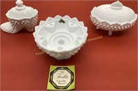 * Fenton milk glass- candle bowl, covered dish