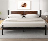 King Size Bed Frame with Rustic Wood Headboard, Me