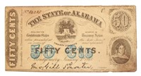 1863 State of Alabama Fifty Cent Currency Note