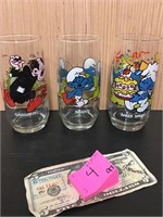 Lot of 3 1982, 1983 Smurf Glass Cups