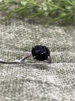 .925 Sterling Silver Black Spinel Ring Size 10
