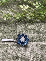 Opal & Blue Topaz Flower Sterling Silver Ring