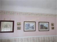 Wall art grouping including sconces