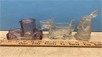 3 Vintage Glass Candy Containers (Car, Dog &