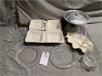 VTG Handled Platter & Clear Glass Pieces