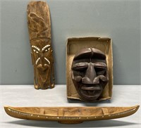 Carved Wood Masks & Canoe Lot