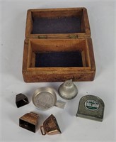 Trinket Box W/ Vtg Bells & Tape Measure