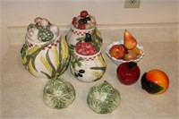 Lot with Fruit & Vegetable Motif Dishes/Canisters