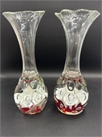 St Clair Blown Glass Red Lily vases (2)