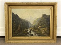 Mountain Scene Oil Painting Circa 1890's