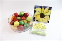 Artisian Sunflower Stain Glass Panel, Fruit Bowl