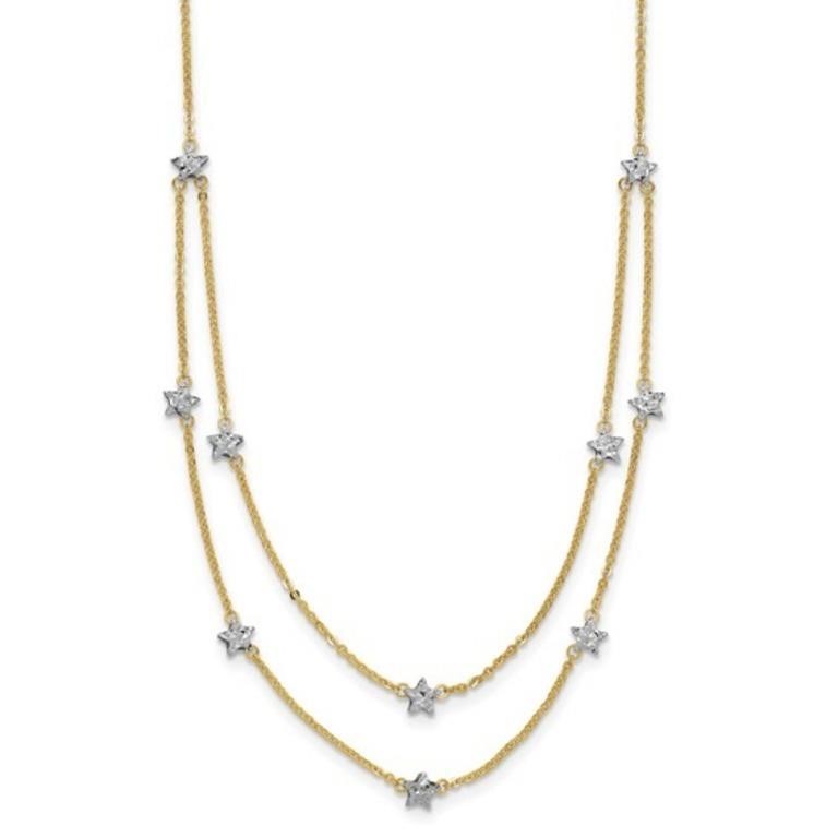 14K Two Tone Double Chain Star Necklace