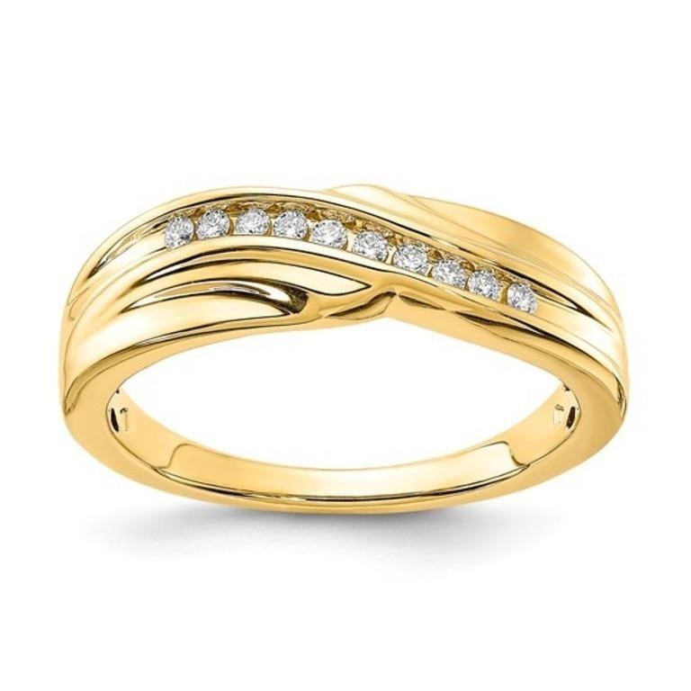 10k Yellow Gold Polished Curved Diamond Men's Ring