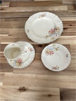 Rose Teacup and Saucer & Plate Gold Rimmed