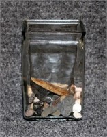 Glass Container of Arrowheads, Rocks & Seashells