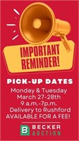 Pick-Up, Monday & Tuesday, March 27th & 28th: 9 a.