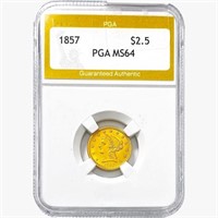 1857 $2.50 Gold Quarter Eagle PGA MS64