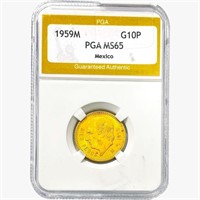 1959M .2411oz. Gold Mexico 10 Pesos PGA MS65