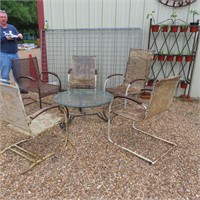Clear Coated Table and Five Chairs,