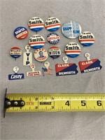 17Pcs Of Vintage Political Buttons & Collar Tabs