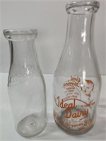 2 Vintage Glass Milk Bottles